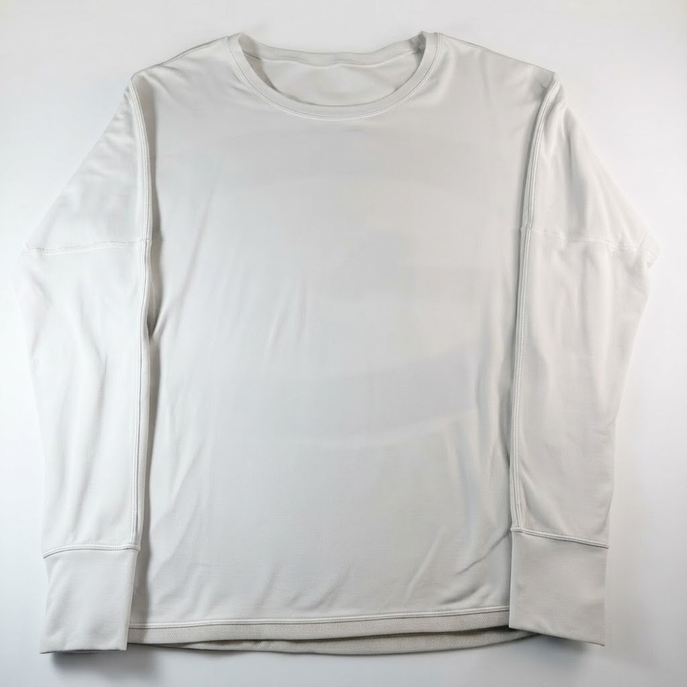 Lululemon Top Womens Medium M 6 8 White Long Sleeve Running Mesh Hem Thumbholes